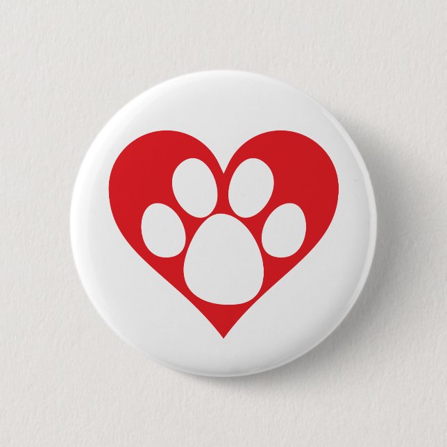 Heart Dog Paw 2 Inch Round Button (Front)