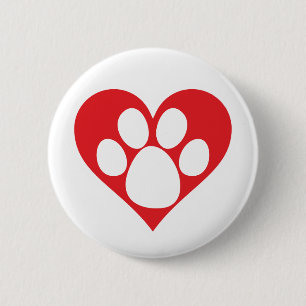 Heart Dog Paw 2 Inch Round Button