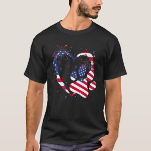 Heart Dog Paw American Flag Firework 4th Of July P T-Shirt