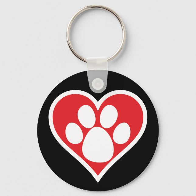 Heart Dog Paw (Dark) Keychain (Front)
