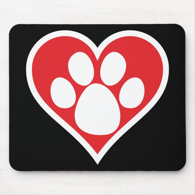 Heart Dog Paw (Dark) Mouse Pad (Front)