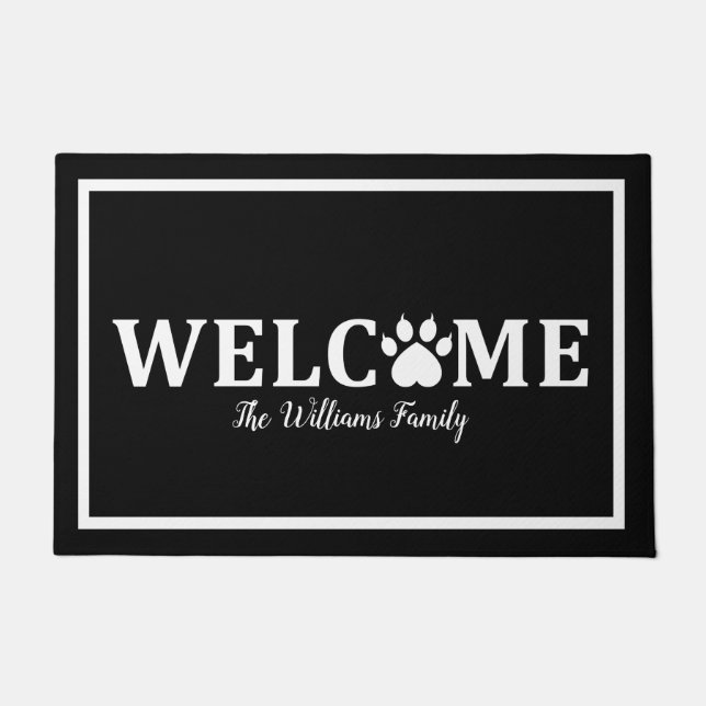 Heart Dog Paw Print - WELCOME- Personalized Doormat (Front)