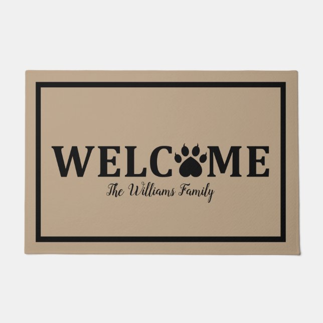 Heart Dog Paw Print - WELCOME- Personalized Doormat (Front)