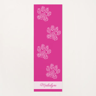 Heart dog paw prints Personalized Hot Pink  Yoga Mat