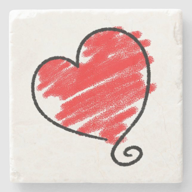 Heart Doodle Marble Stone Coaster (Front)