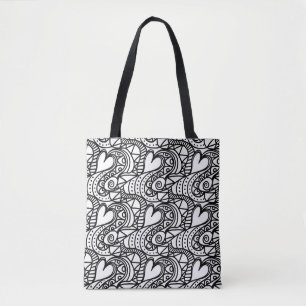 heart doodle tote bag