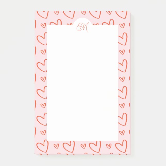 Heart doodles in pink & red with name initial post-it notes (Front)