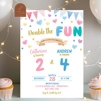 Heart Double Celebration Boy Girl Joint Birthday Invitation