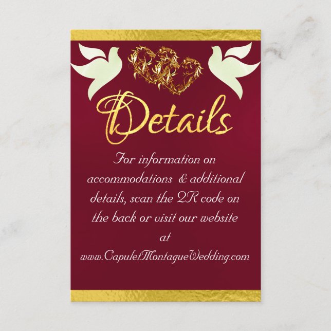 Heart & Doves, QR Code - Burgundy/Gold Enclosure Card (Front)