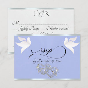 Heart, Doves & Ribbon - Blue Pearl/Silver RSVP Card