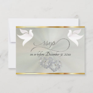 Heart, Doves & Ribbon - Pastel Sage/Silver RSVP Card