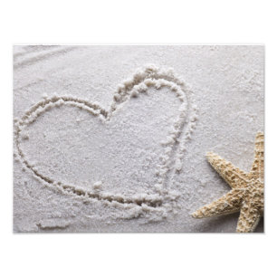Heart Drawn in Sand at Beach w Starfish Template Photo Print
