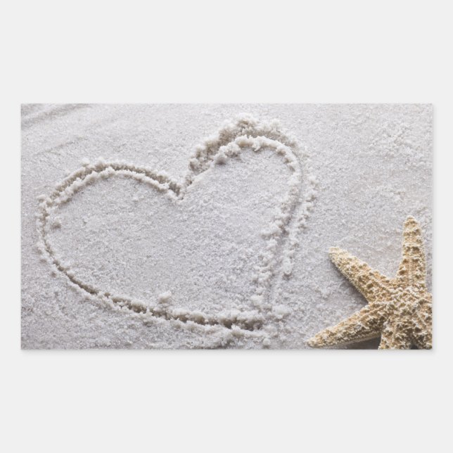 Heart Drawn in Sand at Beach w Starfish Template Sticker (Front)