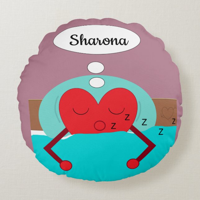 Heart Dreams Purple and Green Round Pillow (Front)