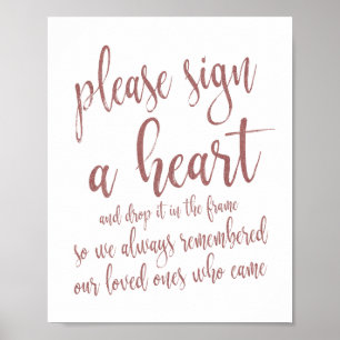 Heart Drop Guest Book Rose Gold Glitter 8x10 Sign