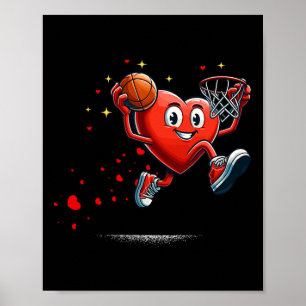 Heart Dunking Valentines Day Basketball Kids Poster