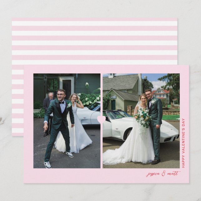 Heart Duo Pink Valentine's day Photo card (Front/Back)