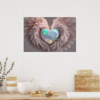 *~* Heart Dusty Rose Angel Wings AP78 Opal Poster