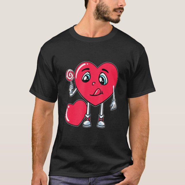 Heart Eating Lollipop Valentines Day Sweet Candy B T-Shirt (Front)