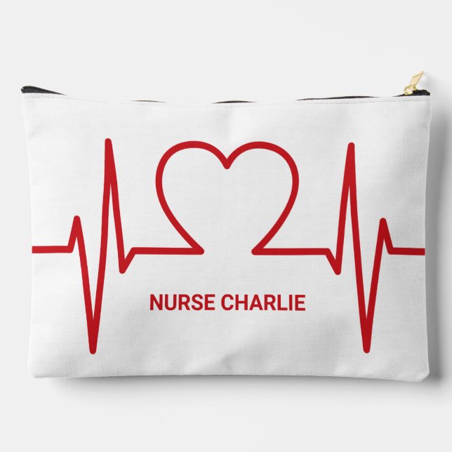 Heart EKG custom name & occupation Accessory Pouch (Back)