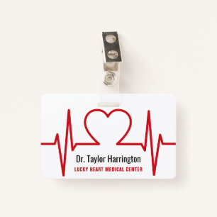 Heart EKG custom text & photo medical badges