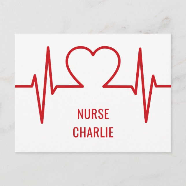 Heart EKG personnalisé nom & occupation carte post (Devant)