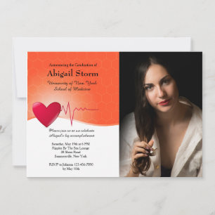 Heart Electrocardiogram Photo Graduation Inv Invitation