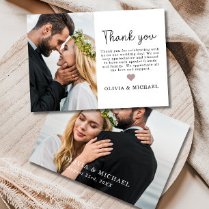 Heart Elegant Script Photo Wedding Thank You Card