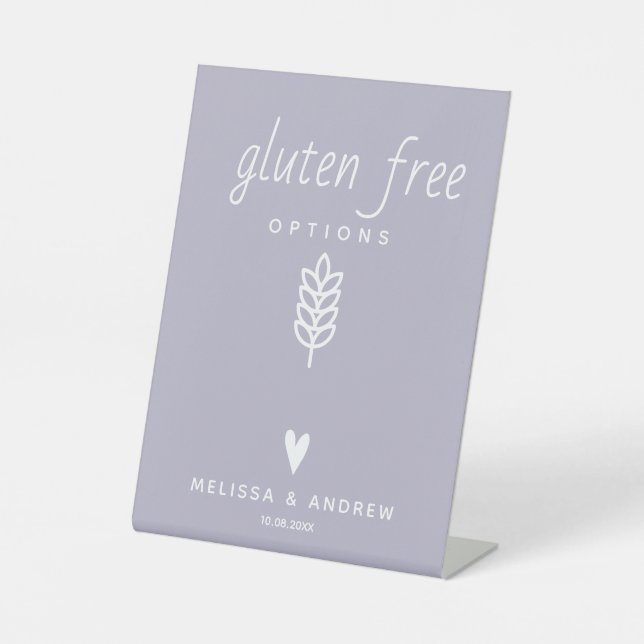 Heart & Elegant Script - Wedding Gluten Free Food Pedestal Sign (Front)