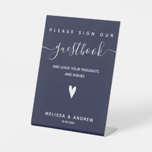 Heart & Elegant Script - Wedding Guestbook Signing Pedestal Sign