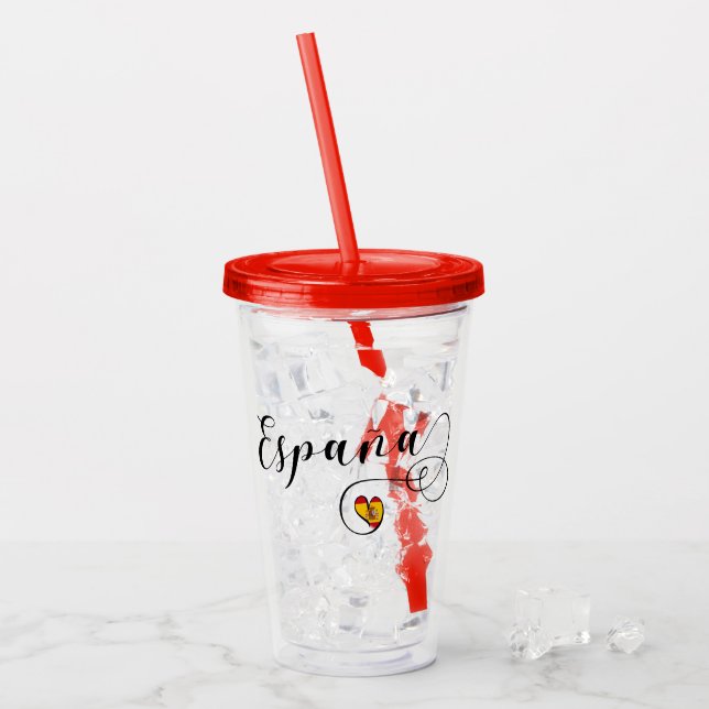 Heart España Flag, Spanish Spain Acrylic Tumbler (Front Ice)
