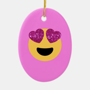 heart eye emoji ceramic ornament