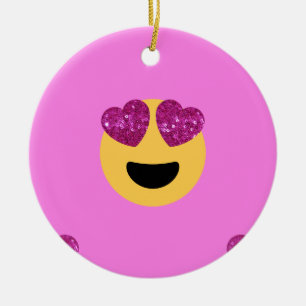 heart eye emoji ceramic ornament