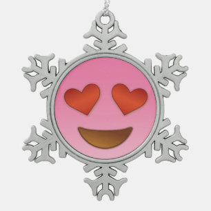Heart Eyes emoji Snowflake Pewter Christmas Ornament