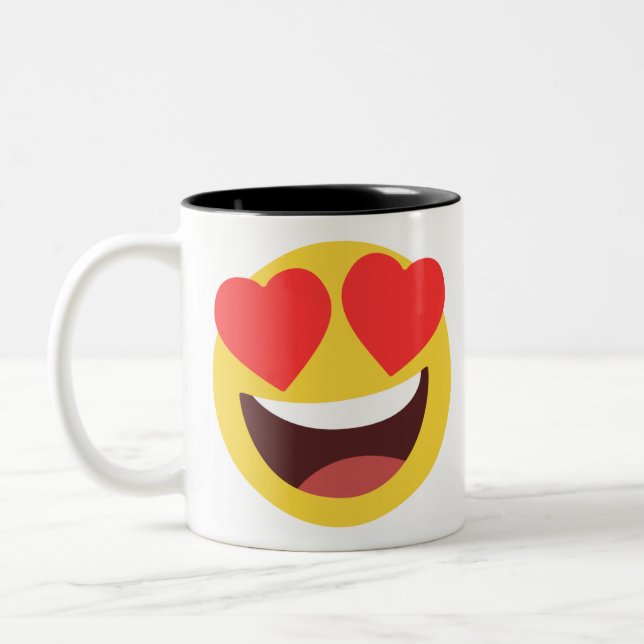 Heart Eyes Emoji Two-Tone Coffee Mug (Left)