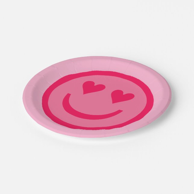 Heart Eyes Happy Face Paper Plates (Angled)