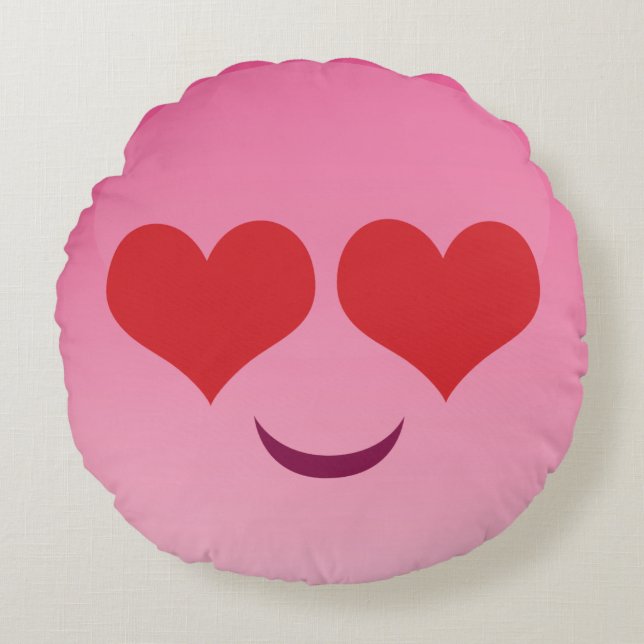 Heart eyes pink emoji round pillow (Front)