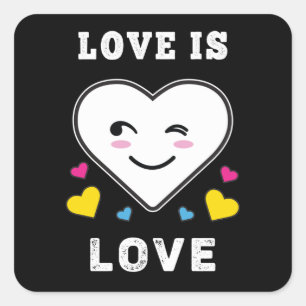 Heart Face Love Is Love LGBTQ Pansexual Pride Square Sticker