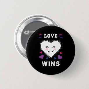 Heart Face Love Wins LGBTQ Bisexual Pride 2 Inch Round Button