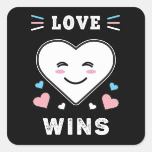 Heart Face Love Wins LGBTQ Transgender Pride Square Sticker