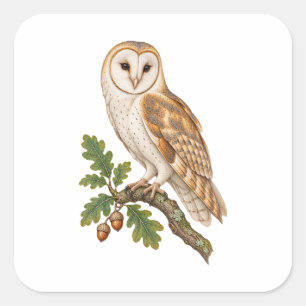 Heart Faced Owl with Golden Oak Foliage Square Sticker
