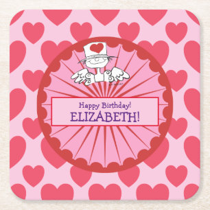 "Heart Fairy"© Birthday Customize Square Paper Coaster
