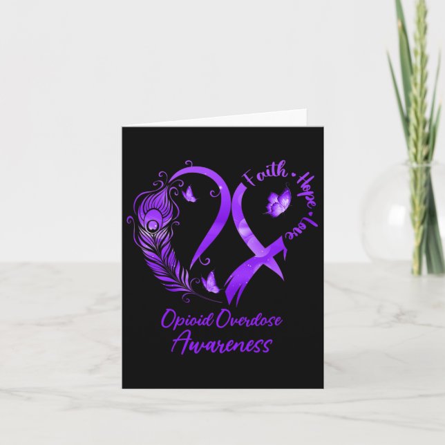 Heart Faith Hope Love Opioid Overdose Purple Ribbo Card (Front)