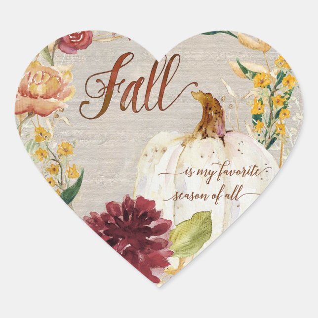 Heart Fall Autumn White Pumpkin Floral Wreath Art Heart Sticker (Front)
