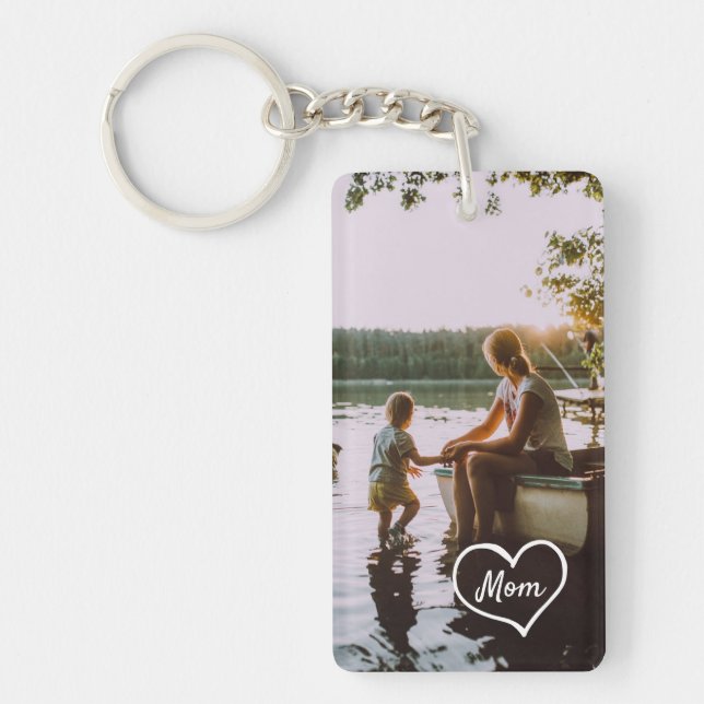 Heart Family Photo Script Custom Gift Keychain (Front)