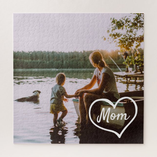 Heart Family Photo Script Custom Gift Puzzle (Vertical)