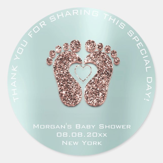 Heart Feet Baby Shower Favour Gift Thank Copper Bl Classic Round Sticker (Front)