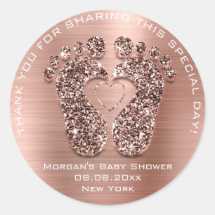 Heart Feet Baby Shower Favour Gift Thank Copper Classic Round Sticker