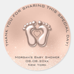 Heart Feet Baby Shower Favour Gift Thank Grey Spar Classic Round Sticker