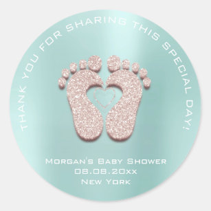 Heart Feet Baby Shower Favour Gift Thank Ivory Aqu Classic Round Sticker